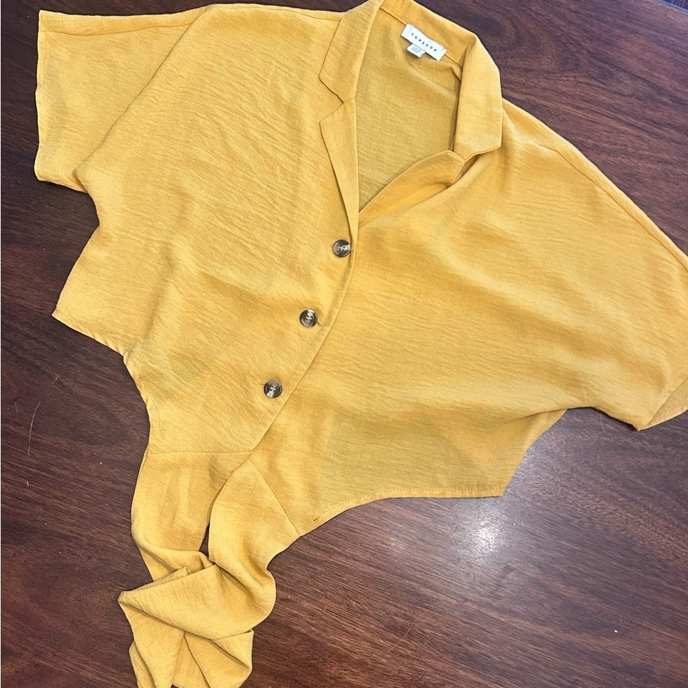 Topshop Mustard Yellow Cropped Button-Down Shirt